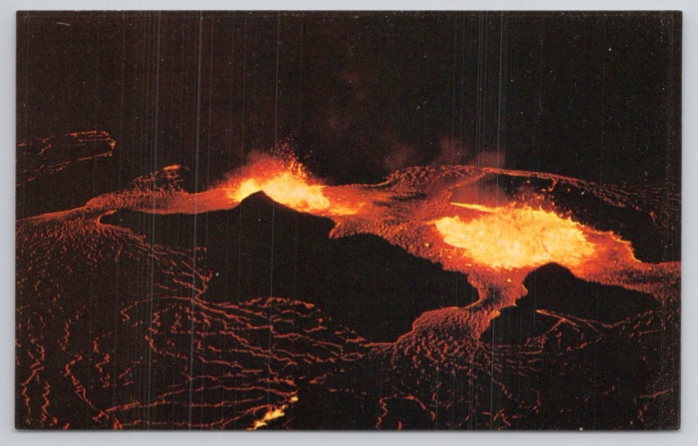 Kilauea Volcano Eruption Hawaii Postcard Halemaumau Fire Pit Night View