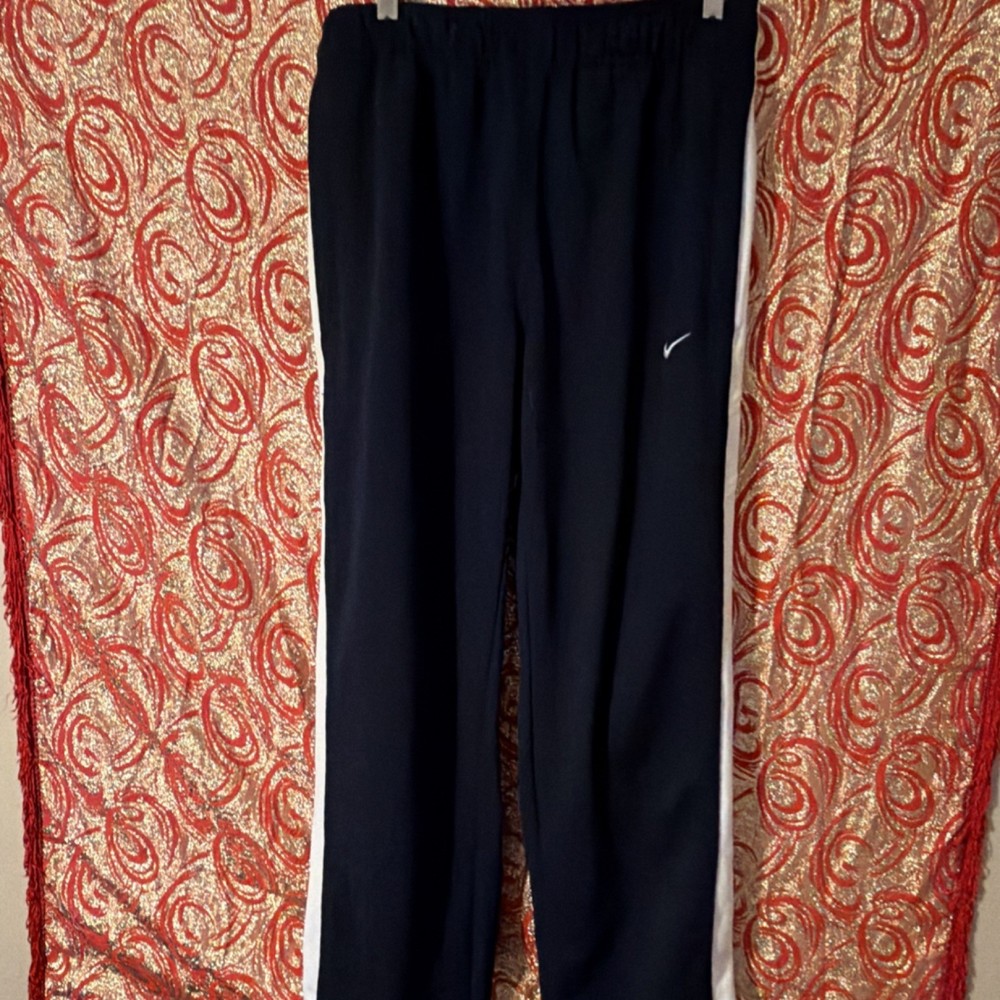 Nike Men's Black White Track Pants Elastic Waist Straight Leg Size M