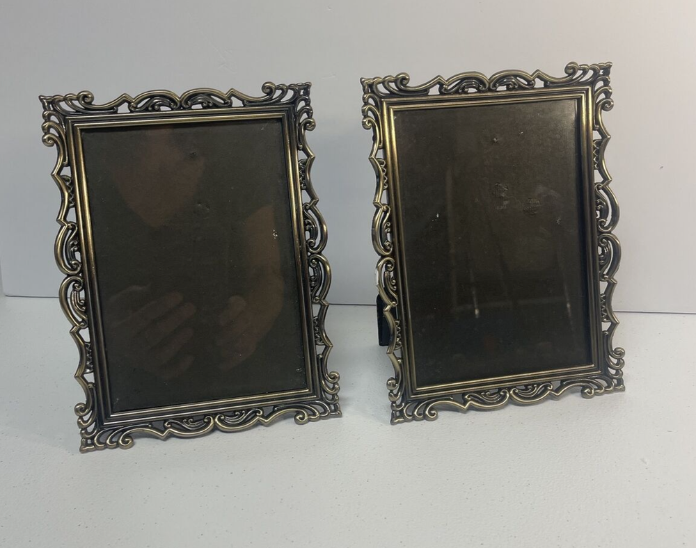 Pair Ornate Baroque Metal Photo Picture Frames 5x7 Easel Black Felt Back