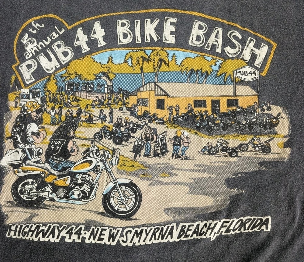 Vtg 1986 Pub 44 Bike Week Daytona Graphic Pocket T-shirt Single Stitch Thin XL