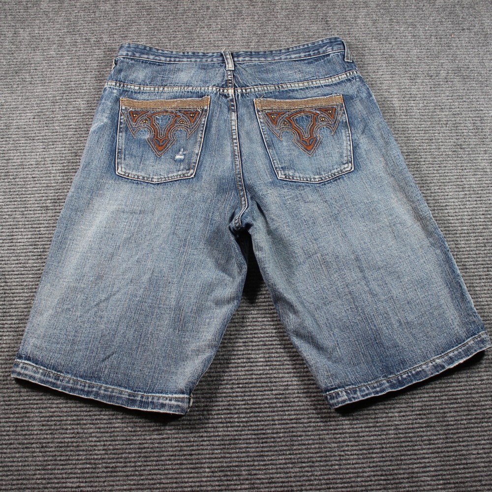 Route 66 Denim Shorts Mens 36 Blue Relaxed Fit Bermuda Embroidered Back