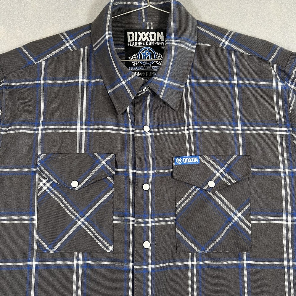 Dixxon Flannel Company Performance Machine Men's XL Gray/Blue Plaid Button-Up