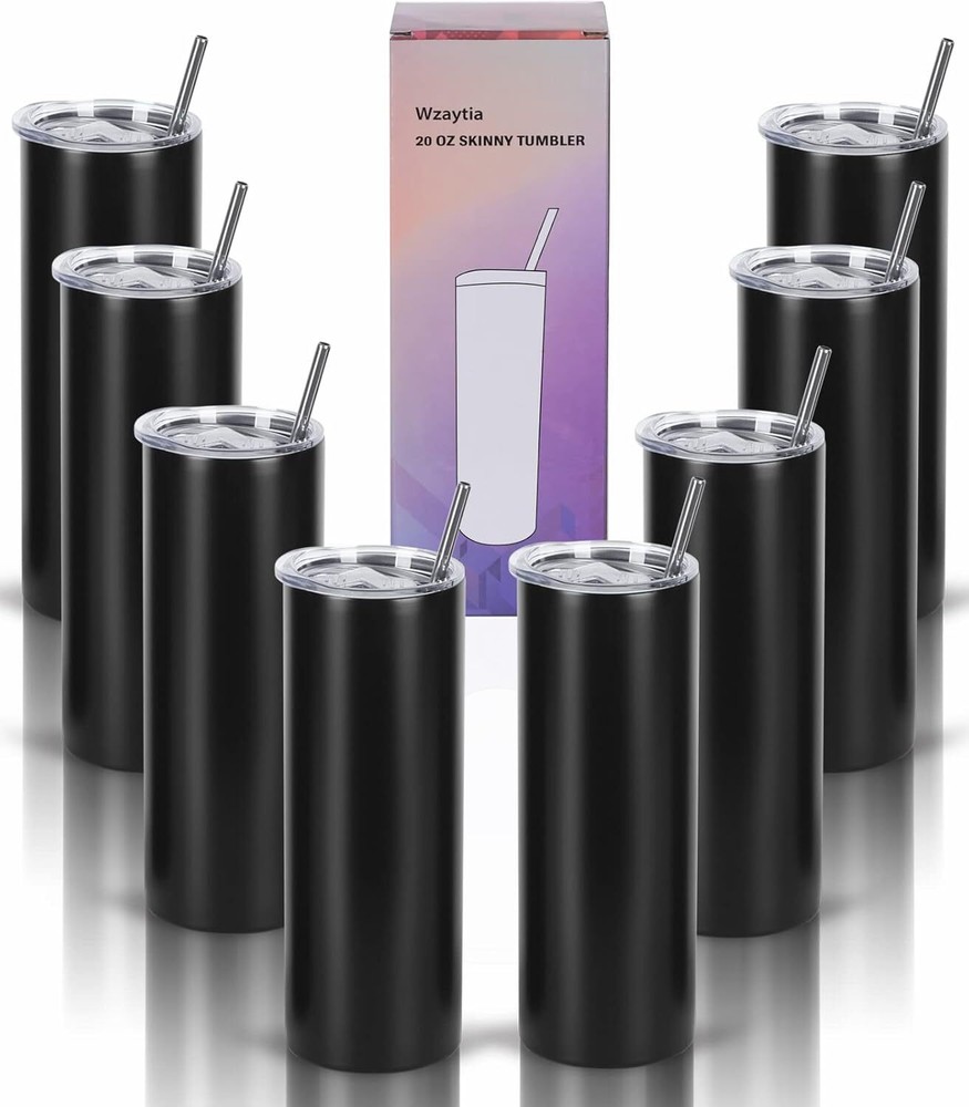 20 Oz Stainless Steel Straight Skinny Tumblers Set of 8 for Everyday Use or Gifting