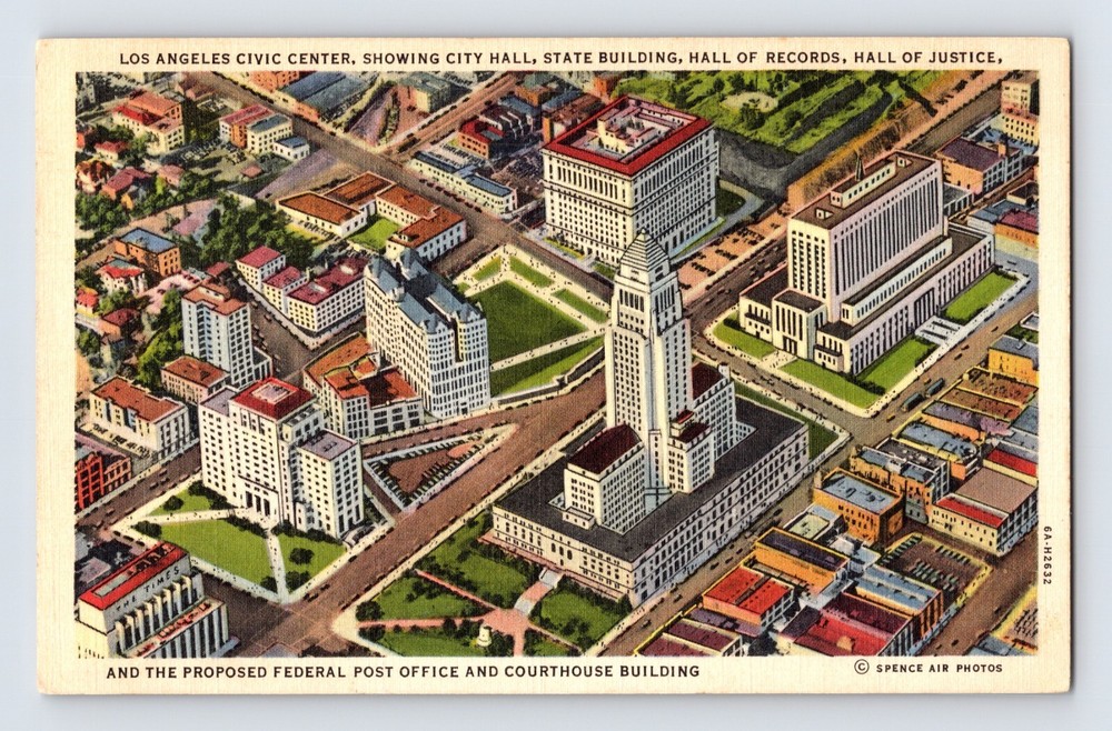 Postcard California Los Angeles CA Downtown Civic Court House City Hall 1940s