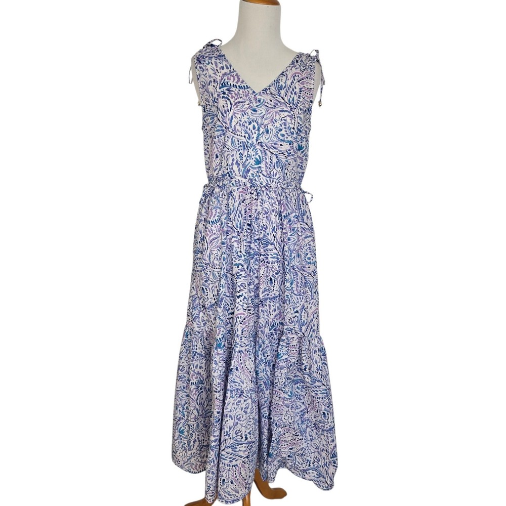 Talbots Summer Tiered Boho Maxi Dress Vacation Watercolor Medallion Women 8P
