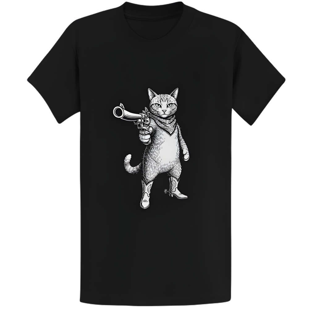 Gildan 5000 Vintage Cowboy Cat Western T-Shirt - Retro Kitty Gift Tee