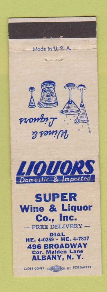 Matchbook Cover - Super Wine and Liquor Albany NY