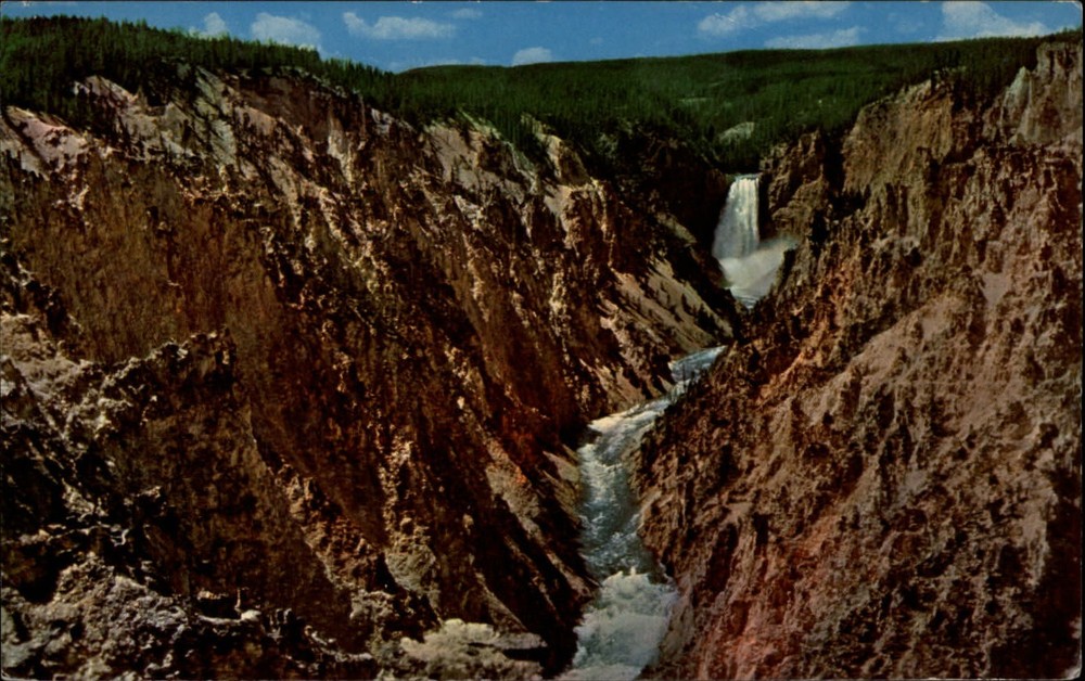 Yellowstone Natl Park Wyoming Grand Canyon Lower Falls aerial vintage postcard