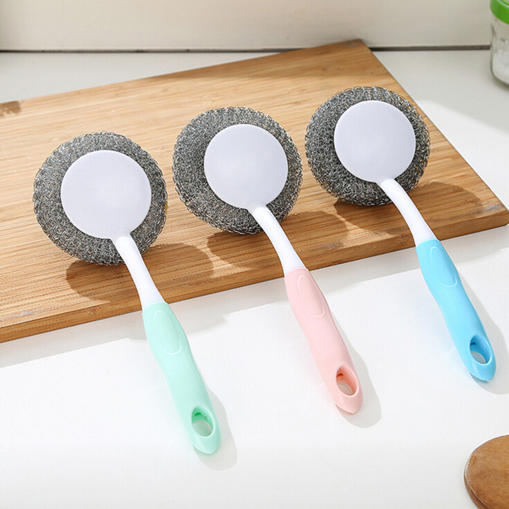 3pcs Long Handle Dish Brush with Steel Ball Hanging Cleaning Brush  