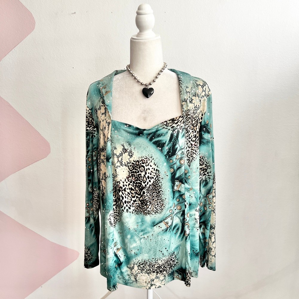 Animal Print Sequin Top Y2K Glam 2000s Grunge Vintage Indie Sleaze 2X