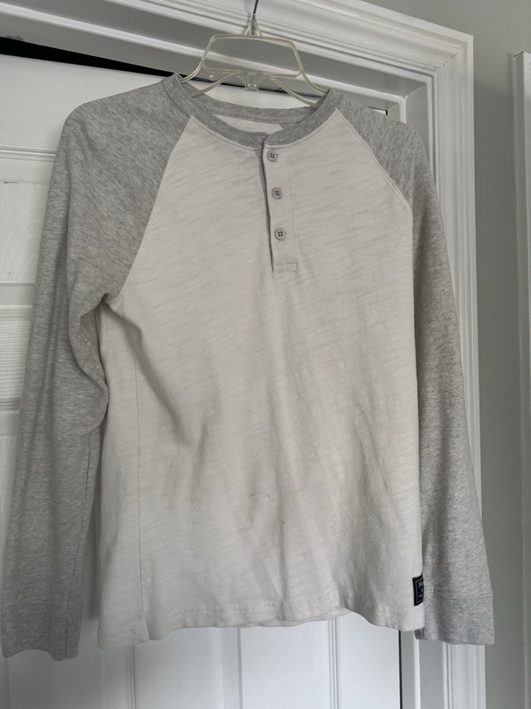 Abercrombie & Fitch Men's white & Gray Long Sleeve Henley Shirt, Size XS