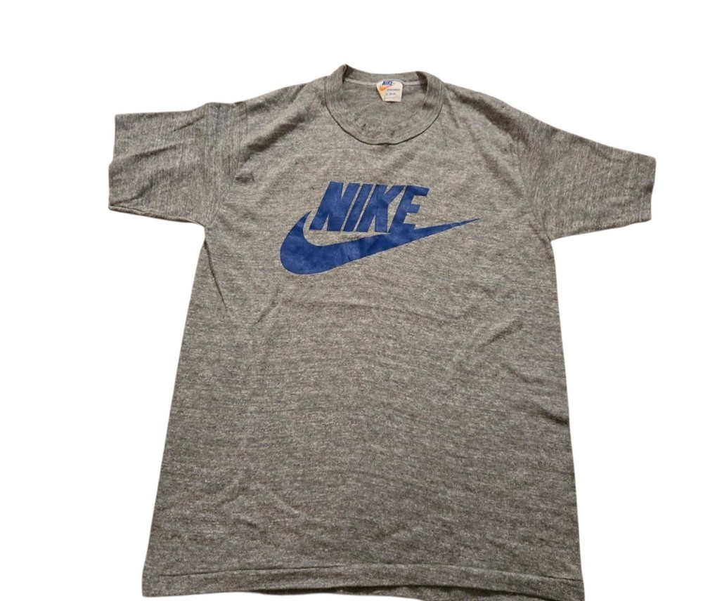 Vintage 70s/80s Nike T-shirt Grey And Navy Swoosh - Single Stitched, USA Made, M