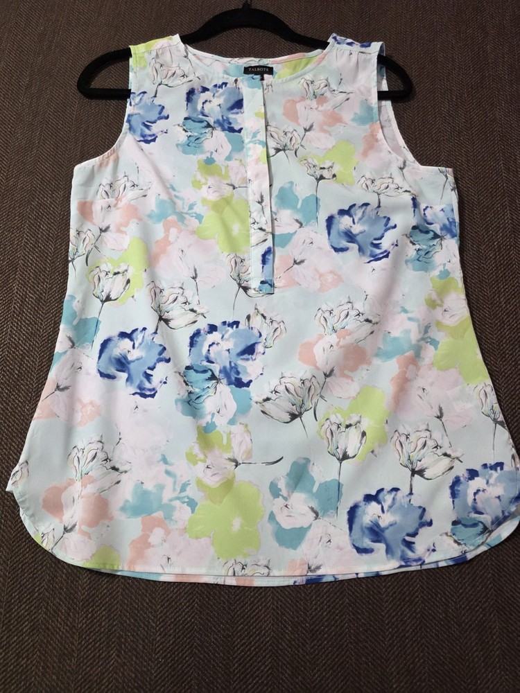 Talbots Women's Multicolor Floral Chiffon Button-Front Sleeveless Blouse 6