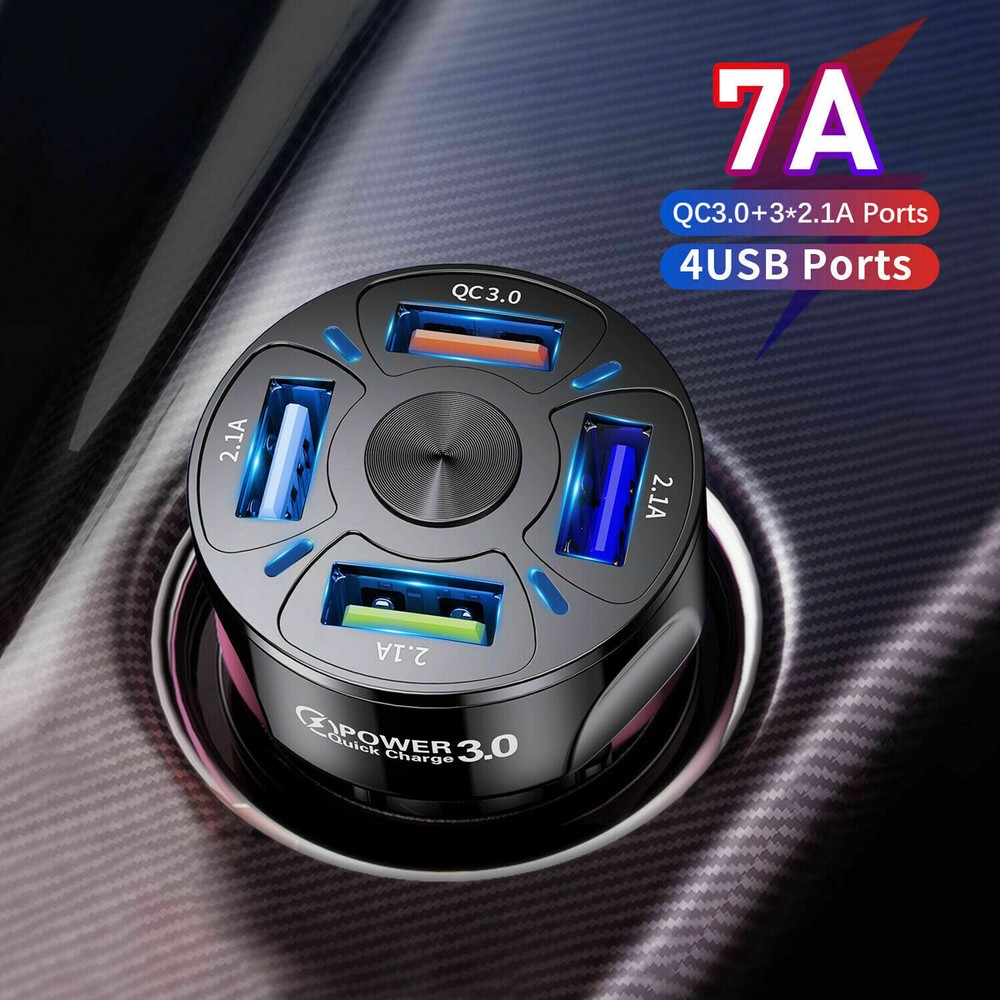 1x Car Charger Adapter 4 USB Ports LED Display QC 3.0 Fast Charging Accessories