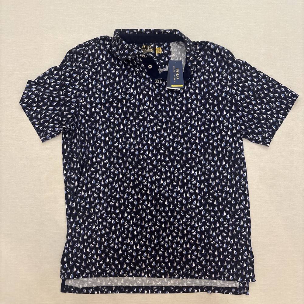 Polo Ralph Lauren Shirt Mens L Performance Geometric Sailboat Golf Logo NWT $115