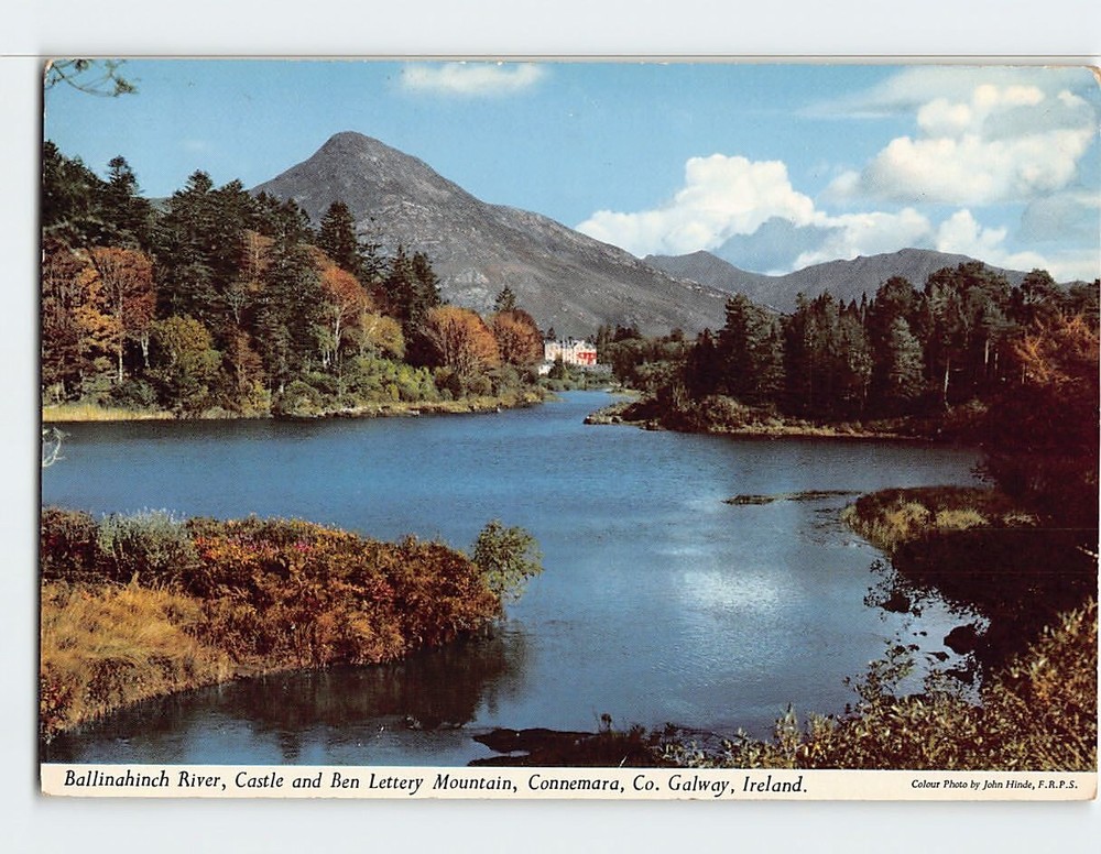 Postcard Ballinahinch River Castle & Ben Lettery Mountain Galway Ireland