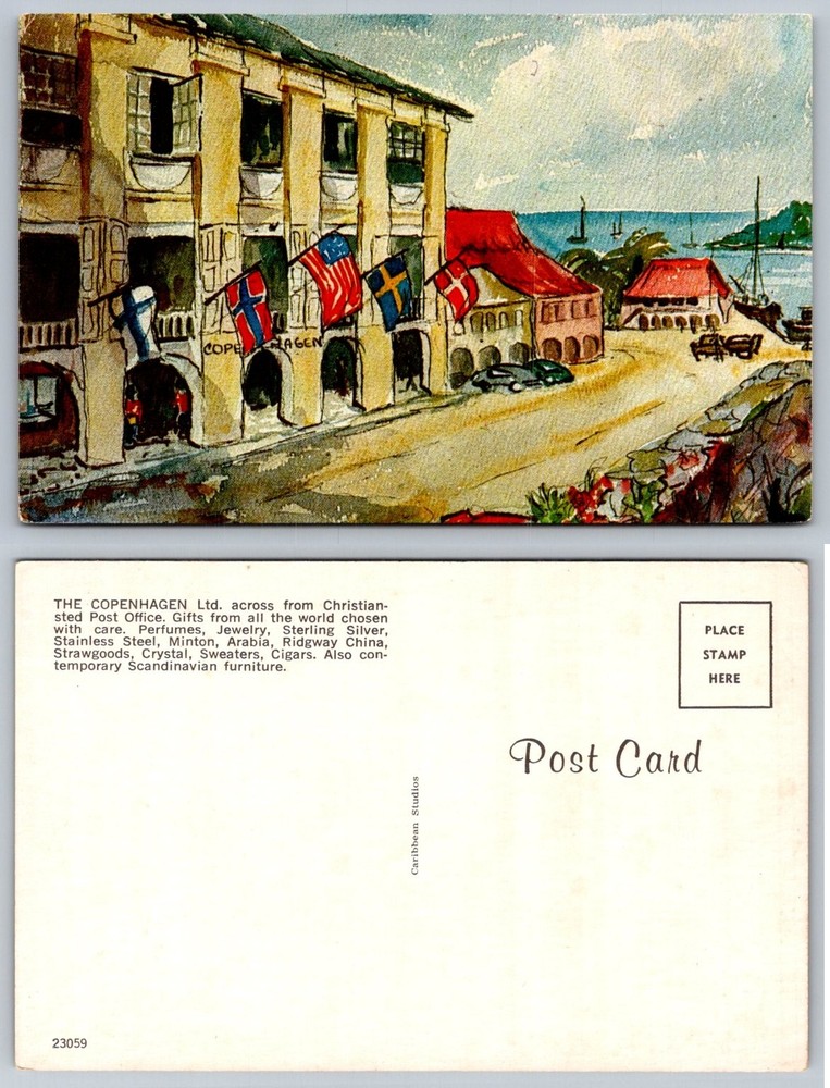 Christiansted St. Croix USVI The Copenhagen Ltd Flags Postcard Caribbean Studios