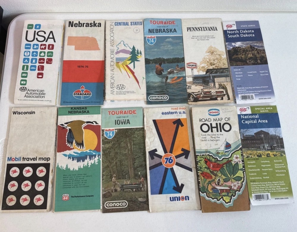 Vintage Lot Of 12 Eastern States Travel Folding Paper Road Maps