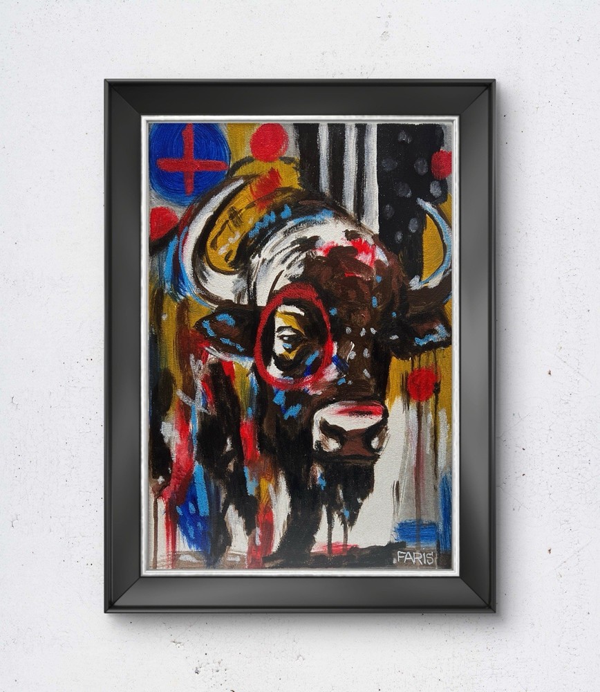 Faris Art: Buffalo Red : 12x16: Neo Expressionism, Abstract, Original, Canvas-image