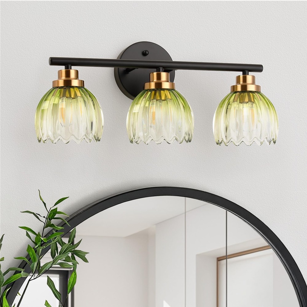 Bathroom Vanity Light Fixtures, 3-Light Modern Black and Gold Wall Lights Ove...