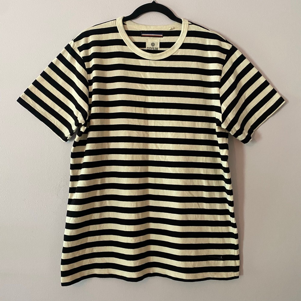 Devium Heavy Cotton Mens Large Black White Stripe Crewneck Tee
