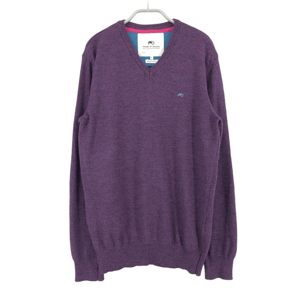 MOODS OF NORWAY Men 100% Wool V-Neck Jumper Pullover Sweater Size L