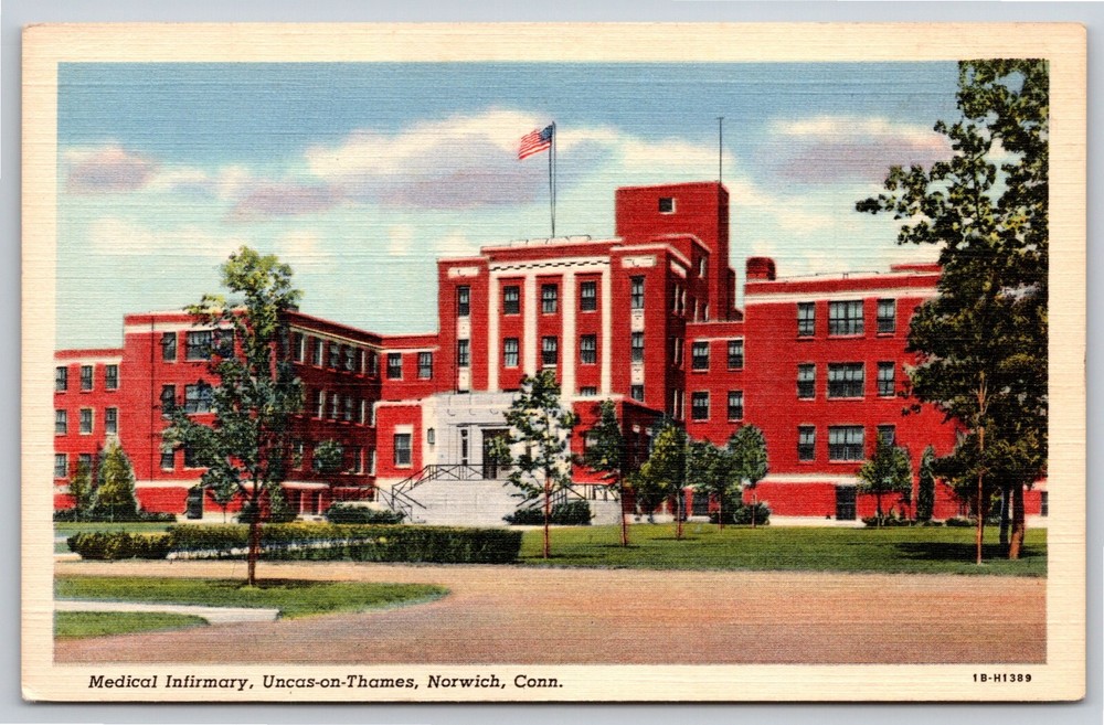 Norwich Connecticut~Medical Infirmary~Uncas-on-Thames~Vintage Linen Postcard