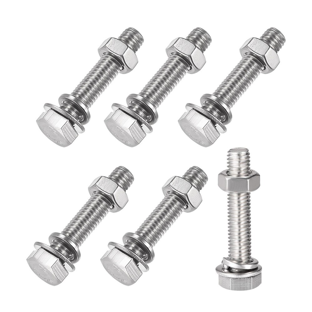 M8x40mm Hex Head Screw Bolt Nut Washer Kit - 6 Sets