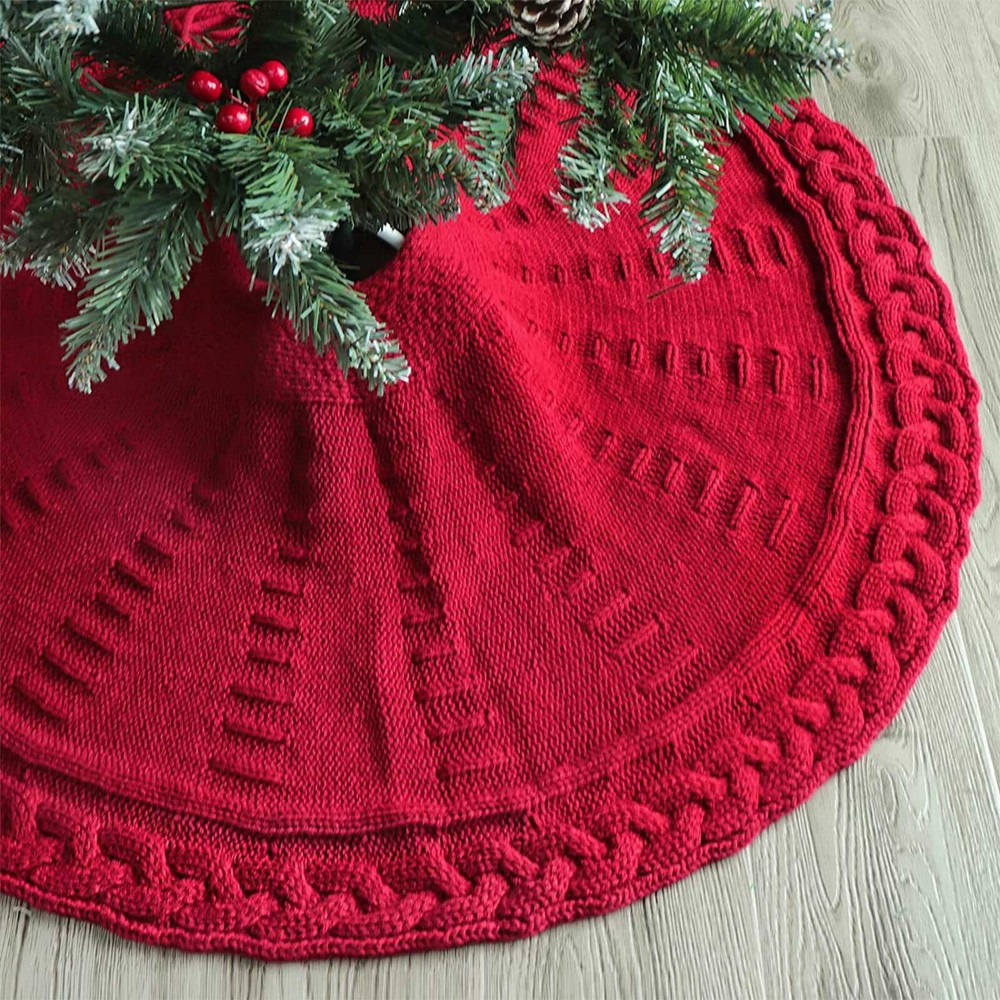 36/48 Inch Knitted Christmas Tree Skirt Thick Rustic Christmas Tree Decorations