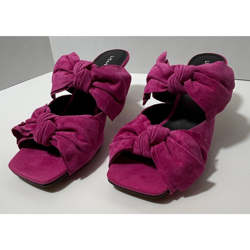 Lisa Vicky Fuchsia Suede Mule Heels with Double Bow Size 9.5M New in Box