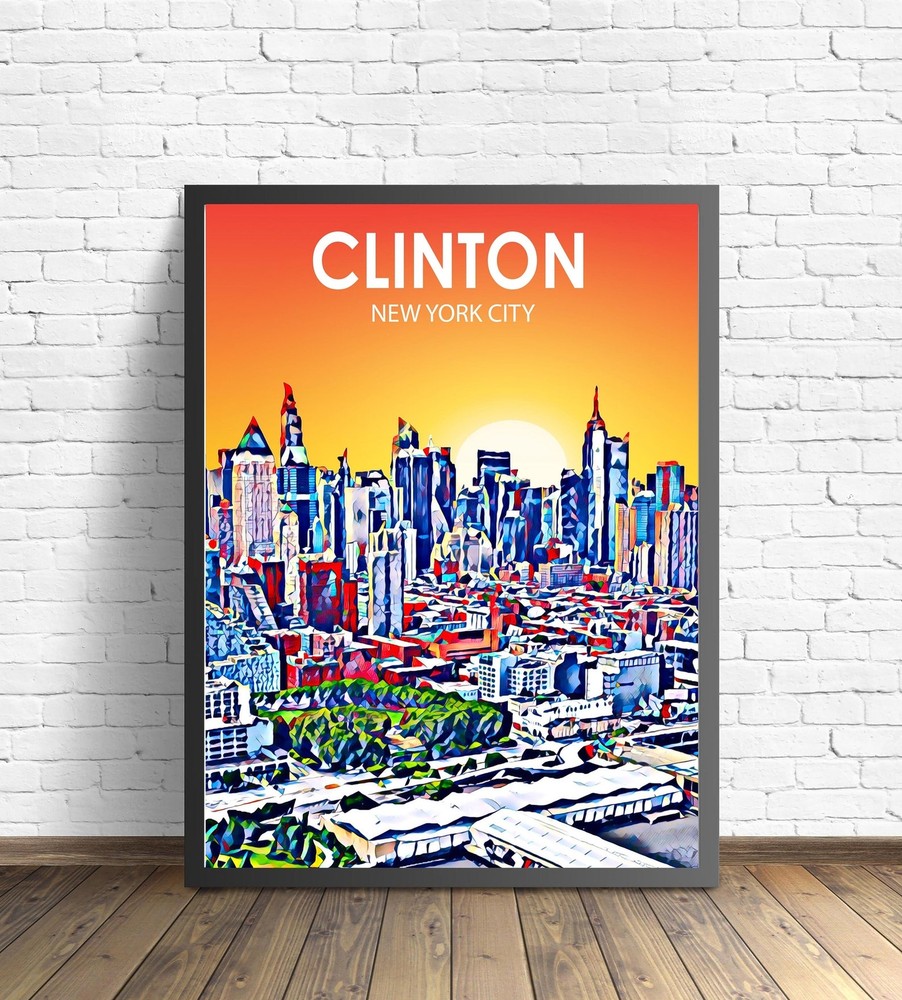 Clinton NYC Art Poster Sunset Night Landscape Print Wall Decor