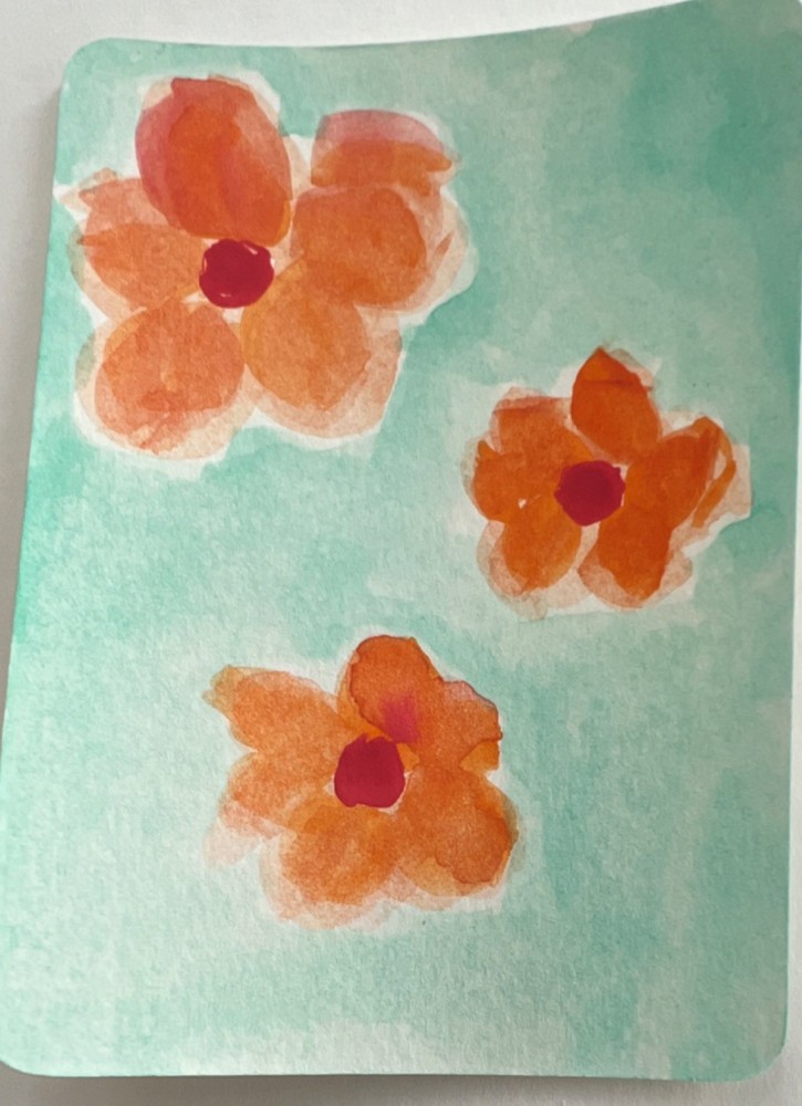 ACEO Original miniature abstract watercolor painting floral #1 in series of 3