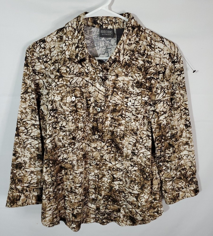 Vintage Chico's Button Up Shirt Women's Size 1/medium Long Sleeve Pockets