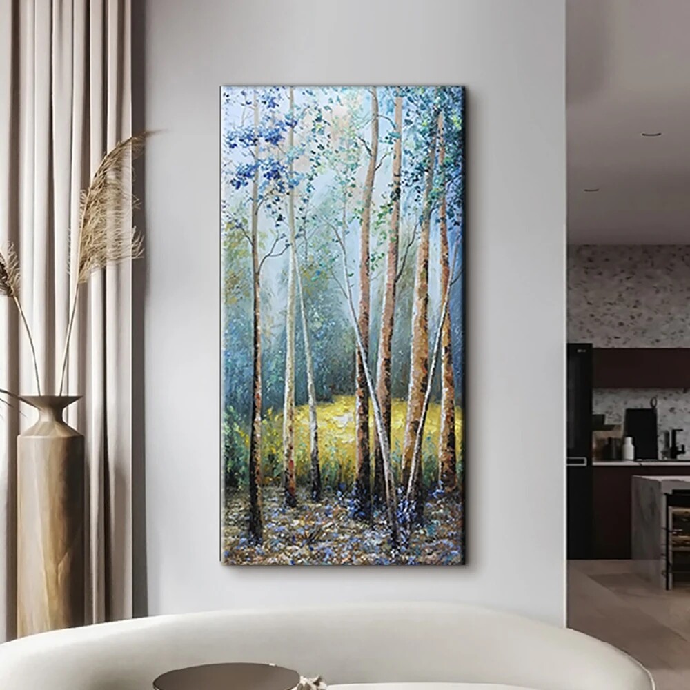 Handmade White Birch Forest Oil Painting On Canvas Abstract Landscape Painting-image