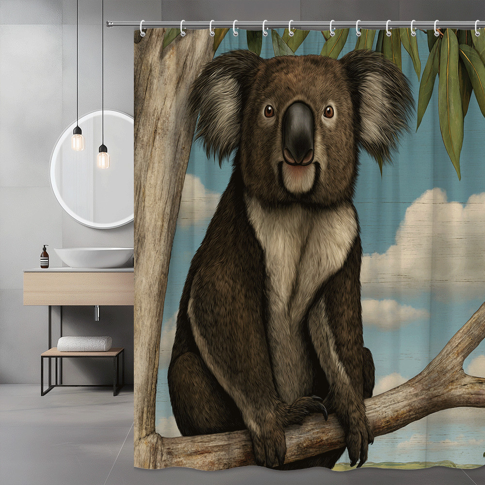 Koala Shower Curtain, Wildlife Animal Print, Tree Branch Scene