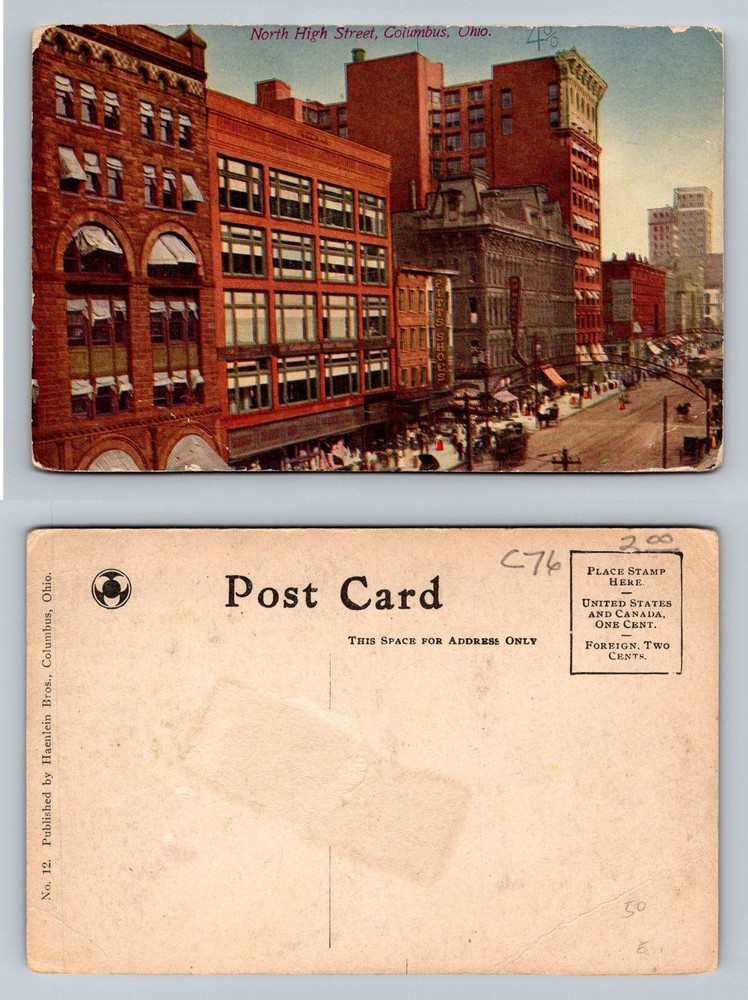 Columbus, OH-Ohio, North High Street Downtown Business District Vintage Postcard