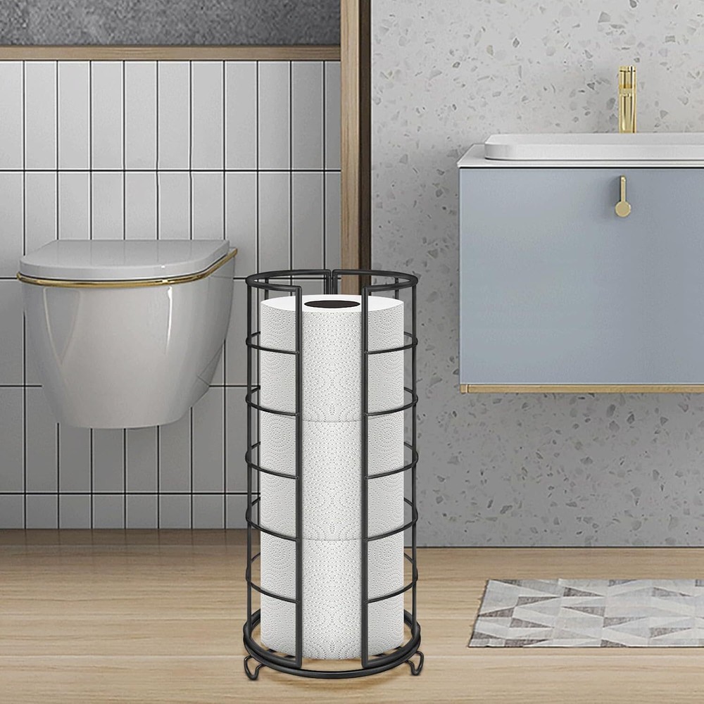 Free-Standing Toilet Paper Organizer Holds 3 Rolls in Matte Black  
