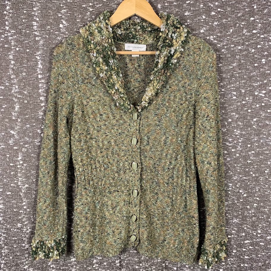 Christopher&Banks Green Tweed Knit Cardigan Sweater Textured Button Up Women's S