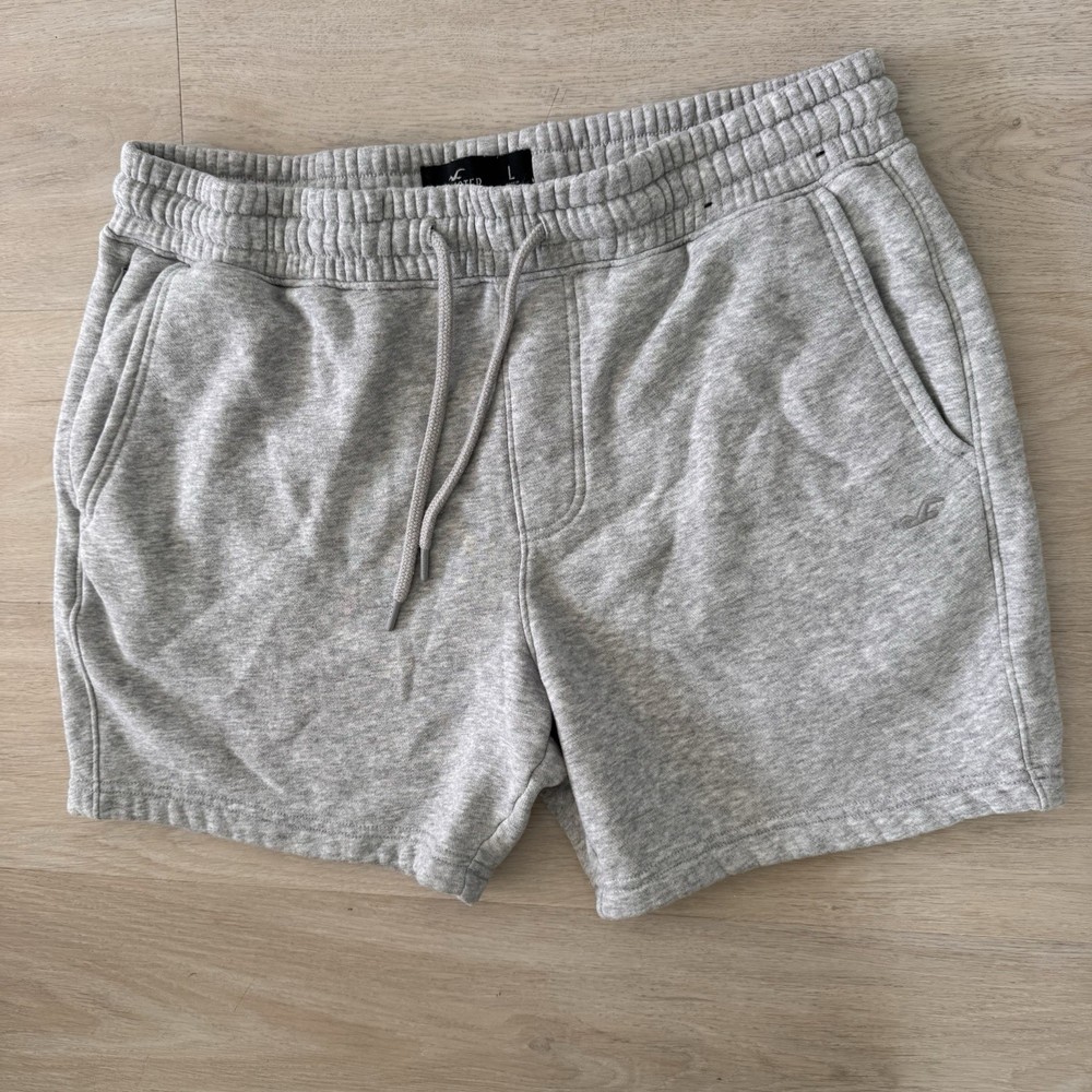 Hollister Men’s Large Heather Gray Fleece Sweat Shorts Drawstring Pockets L