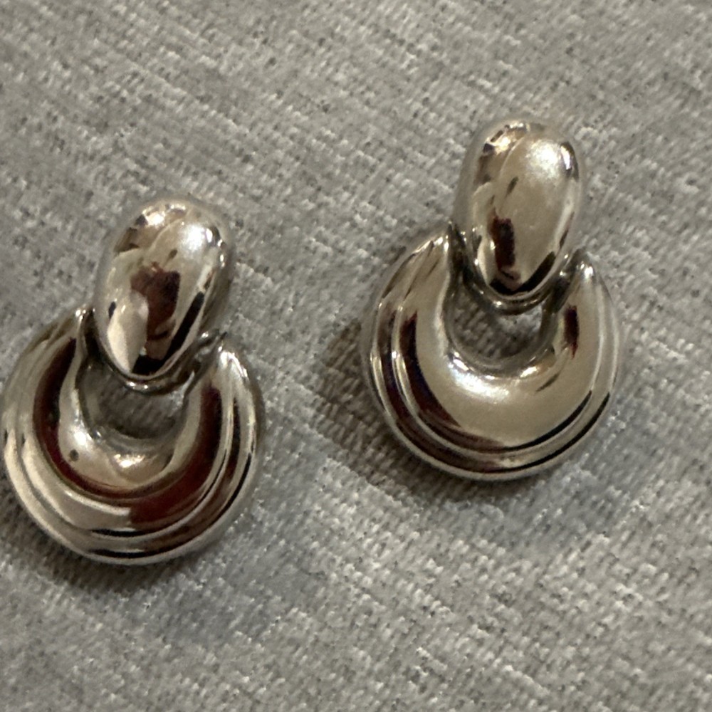 Vintage Estate Silver tone Swing Loop Door Knocker Earrings NAPIER Chunky 80s