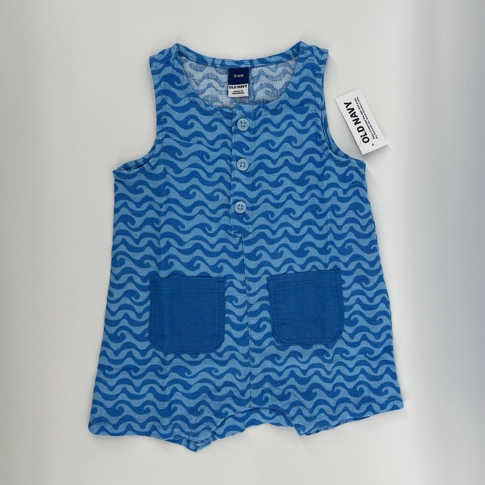 Old Navy Sleeveless Romper Toddler Boys Bodysuit 12-18 months Blue Waves print