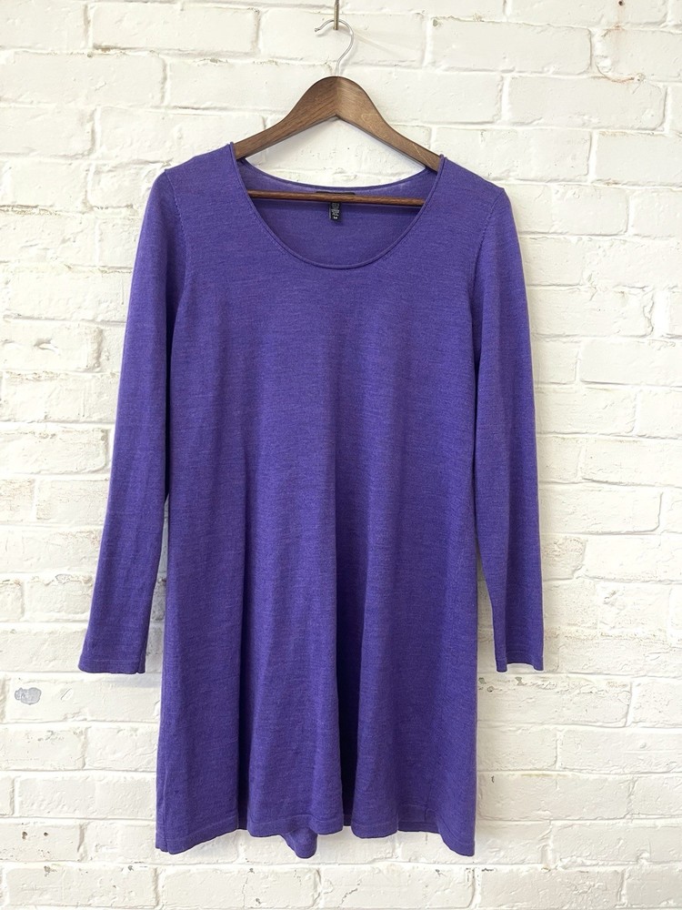 Eileen Fisher  Purple Knit 100% Merino Wool Dress Women’s Size Small
