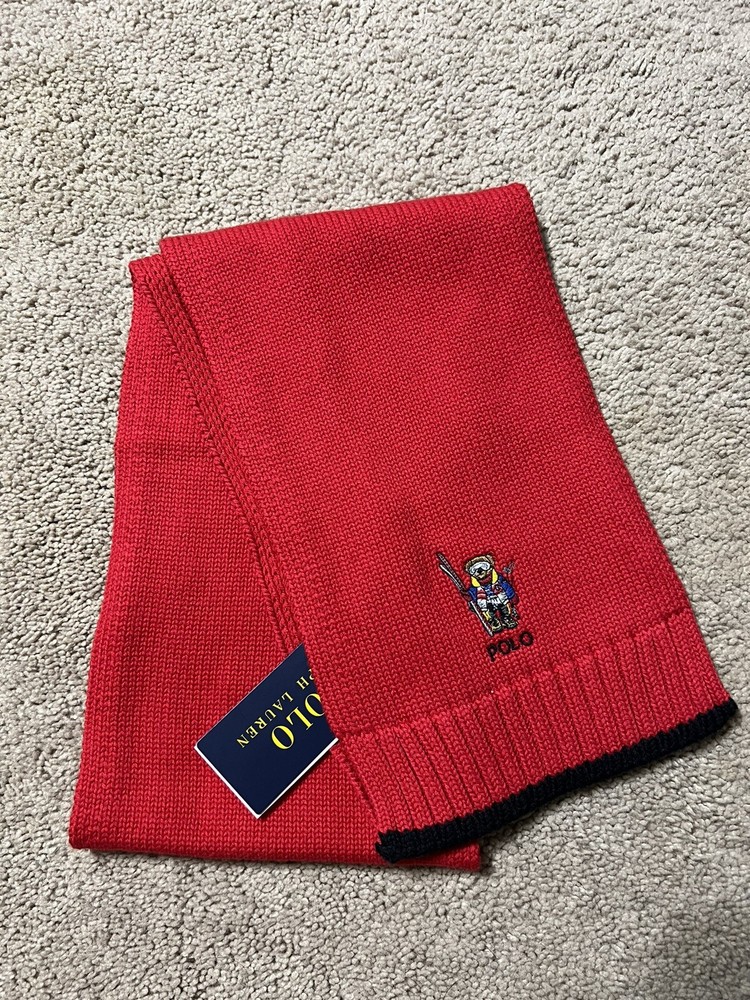 Polo Ralph Lauren Kids 4-7 polo ski Bear Red knit Cotton scarf NWT