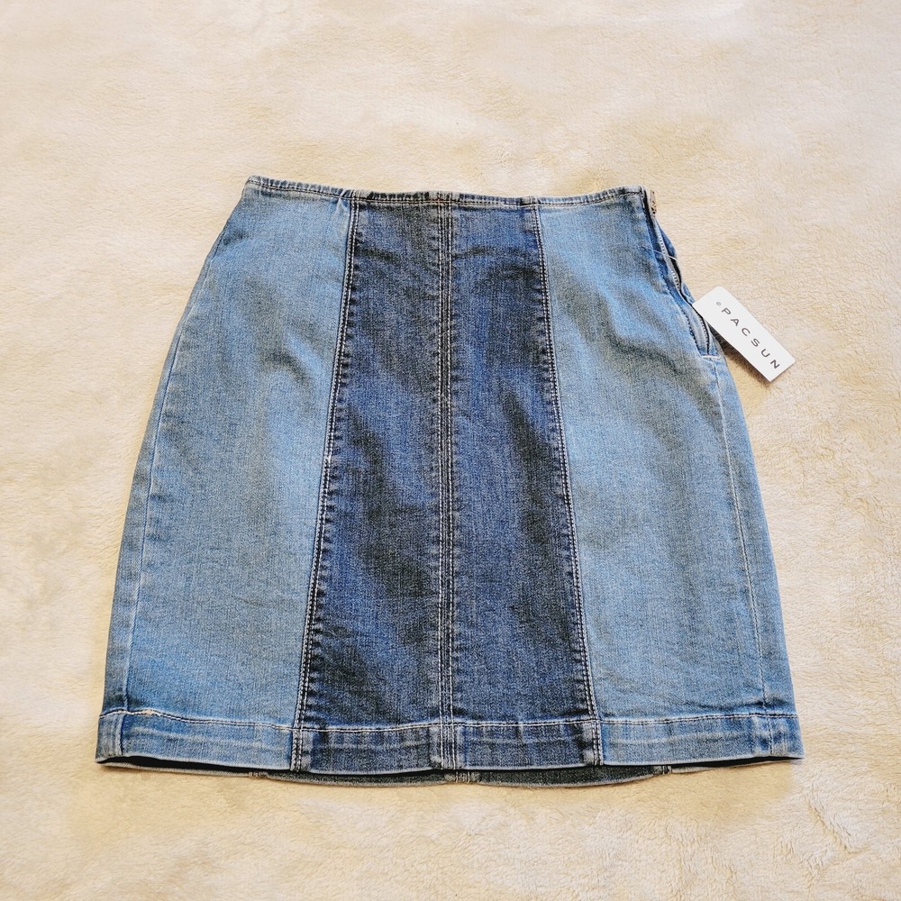 PacSun Jean Skirt Womens Size 22 Pencil Dual Two Tone Blue Zip Denim New