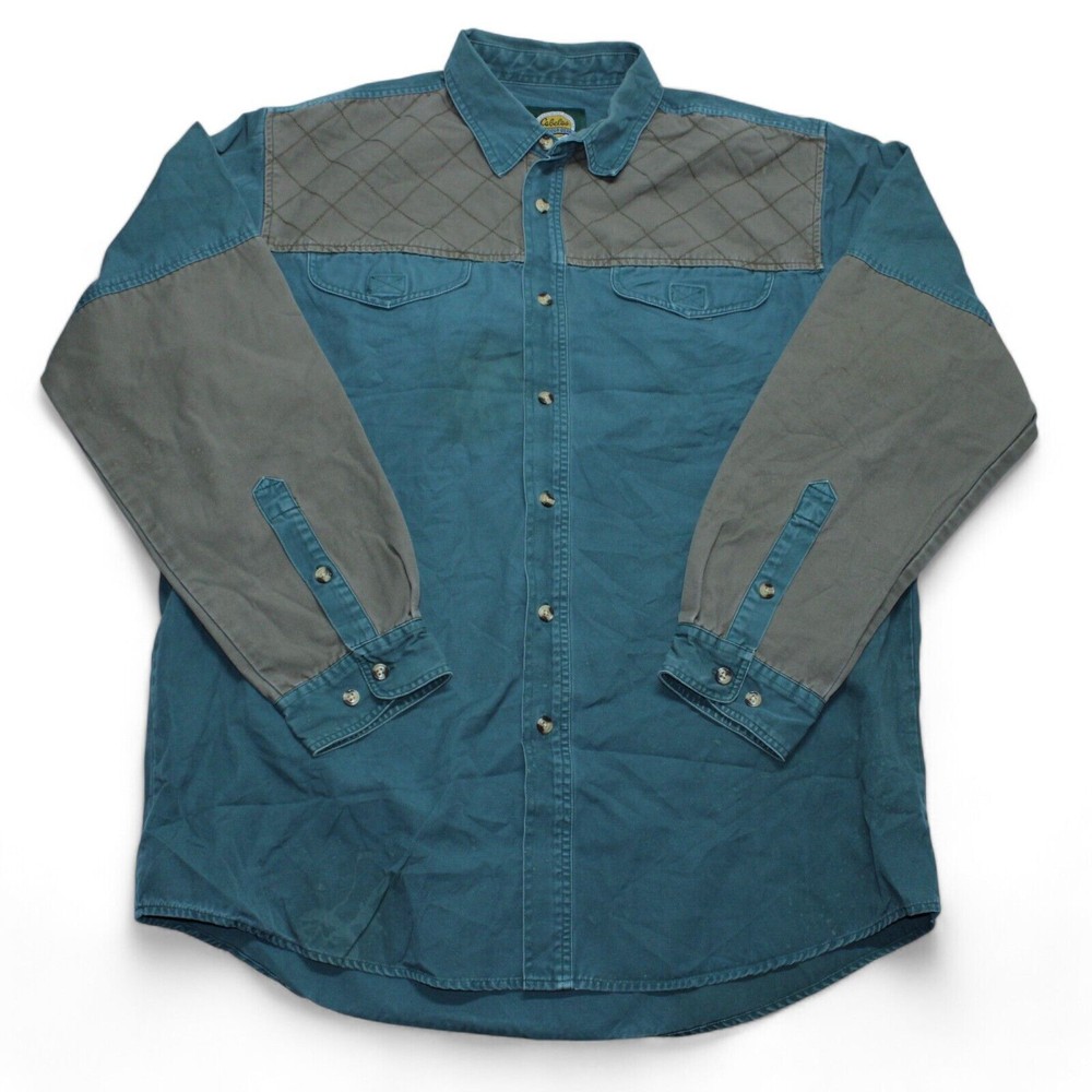 Cabelas Hunting Shooting Shirt Quilted Mens Oversized XL Teal Heavyweight 90s