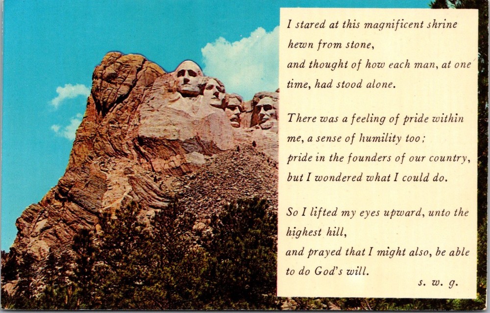 Black Hills South Dakota Shrine of Democracy Mount Rushmore Vintage Postcard