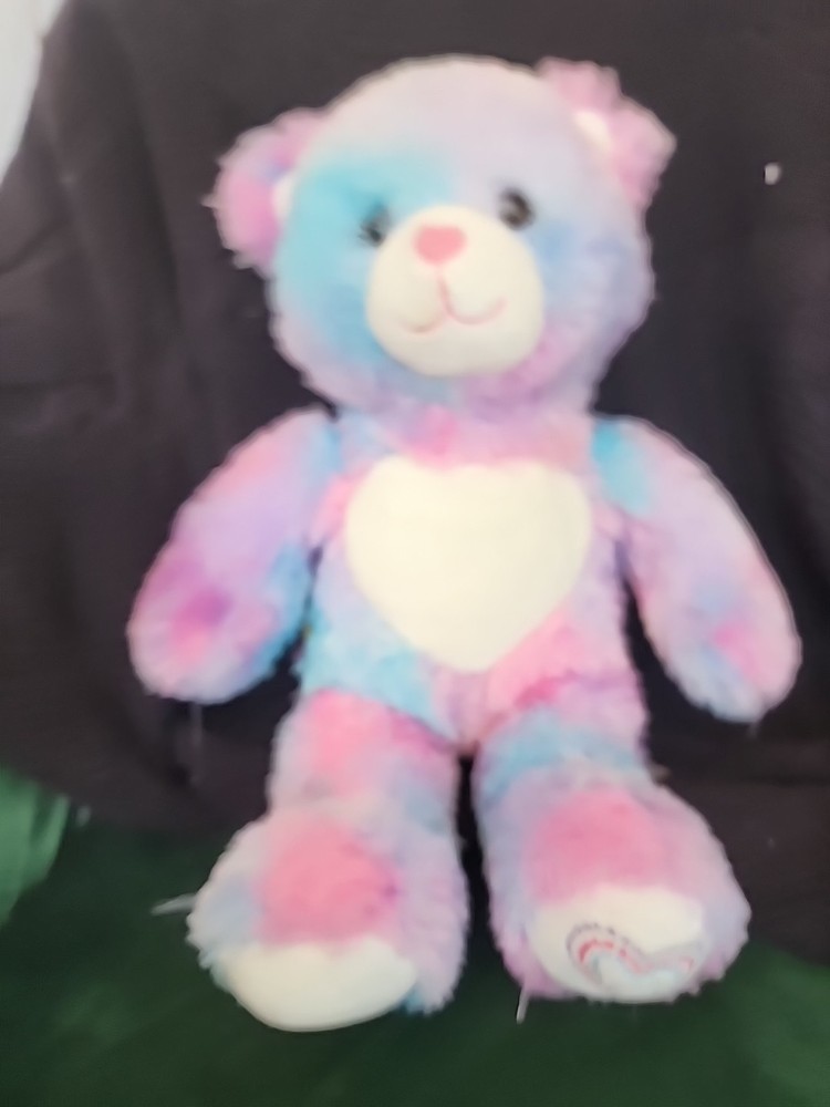 Build A Bear Fur ever Endless Hearts Bear Plush Pink Blue Purple Stuffed BABW
