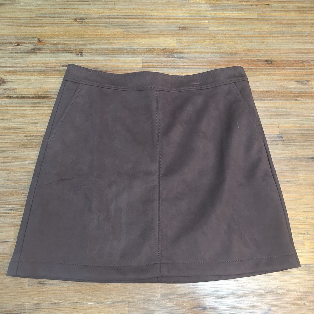 LOFT NWT Brown mini faux suede skirt Size 14 pockets Lined Zipper closure