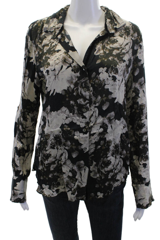 Cino Womens Collared Floral Button Up Viscose Blouse Long Sleeve Black Size SFree Shipping in US $100+ Orders | $6.95 Orders Below
