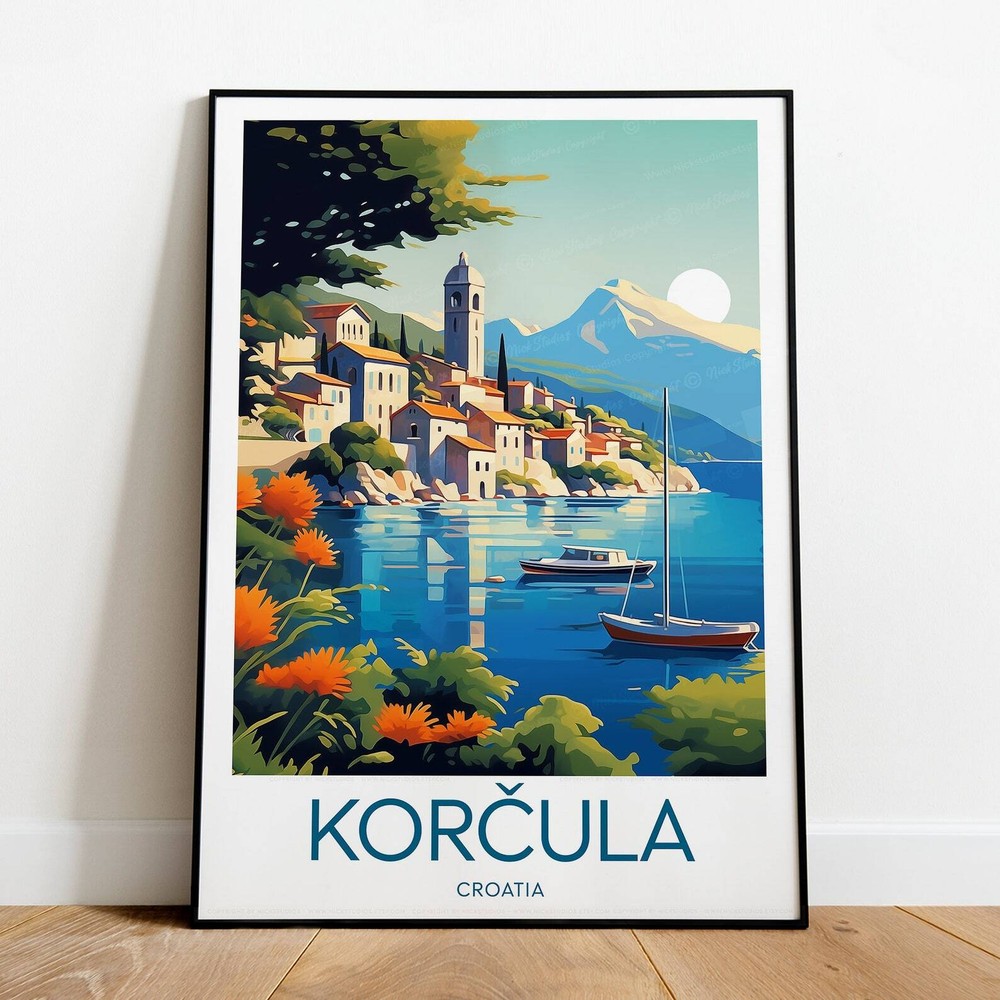 Korcula Travel Art Poster – Croatia Print for Weddings and Home Decor – Korcula Island Wall Art